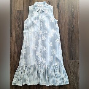 Harlow & Rose Sleeveless Light Blue and White Striped Midi Dress